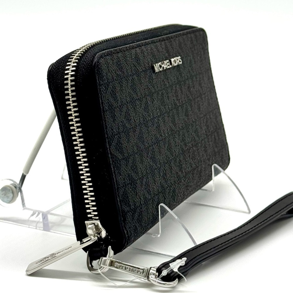 Michael Kors Jet Set Travel Flat MF Phone Case Wallet Black Signature - Picture 4 of 8